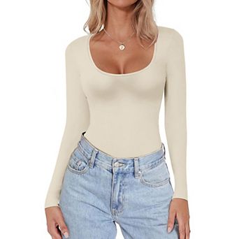Ekouaer Womens Scoop Neck Long Sleeve Top Tight Shirts Thermal Undershirts Base Layer Tee