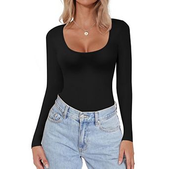 Ekouaer Womens Scoop Neck Long Sleeve Top Tight Shirts Thermal Undershirts Base Layer Tee