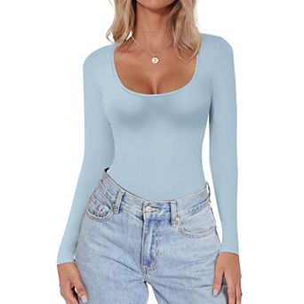 Ekouaer Womens Scoop Neck Long Sleeve Top Tight Shirts Thermal Undershirts Base Layer Tee