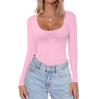 Ekouaer Womens Scoop Neck Long Sleeve Top Tight Shirts Thermal Undershirts Base Layer Tee