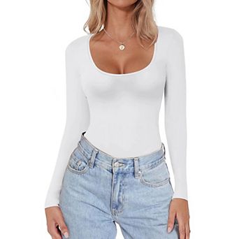Ekouaer Womens Scoop Neck Long Sleeve Top Tight Shirts Thermal Undershirts Base Layer Tee