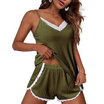 Ekouaer Womens Pajama Sets Soft Lingerie Sleepwear 2 pc Cami Shorts Set V Neck Pj Nightwear Royal