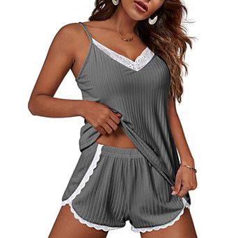 Ekouaer Womens Pajama Sets Soft Lingerie Sleepwear 2 pc Cami Shorts Set V Neck Pj Nightwear Royal