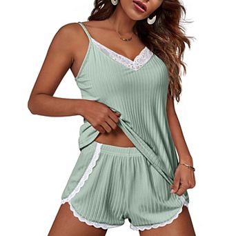 Ekouaer Womens Pajama Sets Soft Lingerie Sleepwear 2 pc Cami Shorts Set V Neck Pj Nightwear Royal
