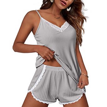 Ekouaer Womens Pajama Sets Soft Lingerie Sleepwear 2 pc Cami Shorts Set V Neck Pj Nightwear Royal