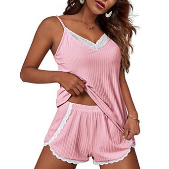 Ekouaer Womens Pajama Sets Soft Lingerie Sleepwear 2 pc Cami Shorts Set V Neck Pj Nightwear Royal