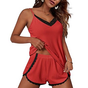 Ekouaer Womens Pajama Sets Soft Lingerie Sleepwear 2 pc Cami Shorts Set V Neck Pj Nightwear Royal