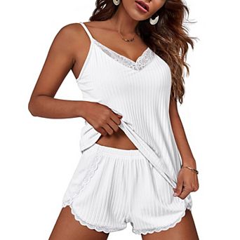 Ekouaer Womens Pajama Sets Soft Lingerie Sleepwear 2 pc Cami Shorts Set V Neck Pj Nightwear Royal