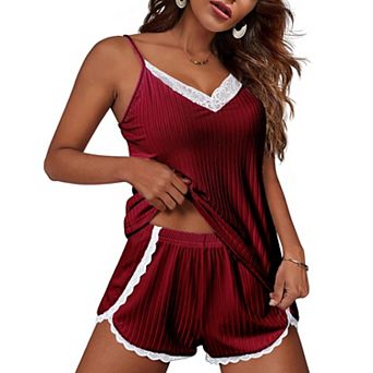 Ekouaer Womens Pajama Sets Soft Lingerie Sleepwear 2 pc Cami Shorts Set V Neck Pj Nightwear Royal