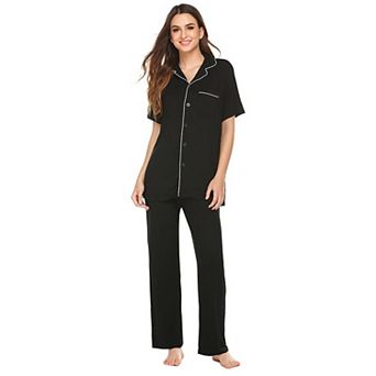 Ekouaer Womens Pajamas Set Button Down Sleepwear Short Sleeve Nightwear with Long Pants Pajamas Set