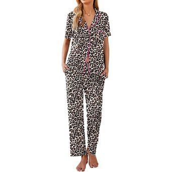 Ekouaer Womens Pajamas Set Button Down Sleepwear Short Sleeve Nightwear with Long Pants Pajamas Set