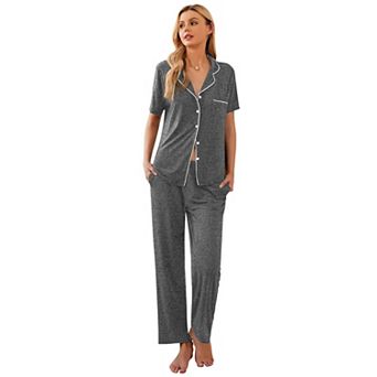 Ekouaer Womens Pajamas Set Button Down Sleepwear Short Sleeve Nightwear with Long Pants Pajamas Set