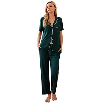 Ekouaer Womens Pajamas Set Button Down Sleepwear Short Sleeve Nightwear with Long Pants Pajamas Set