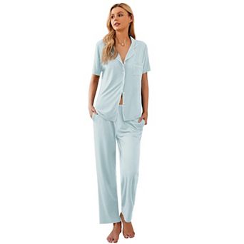 Ekouaer Womens Pajamas Set Button Down Sleepwear Short Sleeve Nightwear with Long Pants Pajamas Set