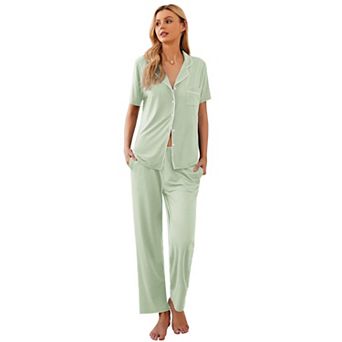 Ekouaer Womens Pajamas Set Button Down Sleepwear Short Sleeve Nightwear with Long Pants Pajamas Set