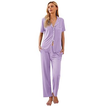 Ekouaer Womens Pajamas Set Button Down Sleepwear Short Sleeve Nightwear with Long Pants Pajamas Set