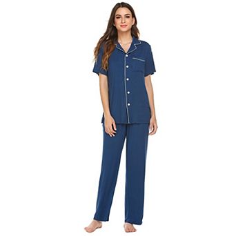 Ekouaer Womens Pajamas Set Button Down Sleepwear Short Sleeve Nightwear with Long Pants Pajamas Set