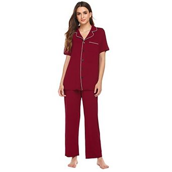 Ekouaer Womens Pajamas Set Button Down Sleepwear Short Sleeve Nightwear with Long Pants Pajamas Set