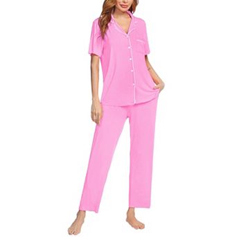 Ekouaer Womens Pajamas Set Button Down Sleepwear Short Sleeve Nightwear with Long Pants Pajamas Set
