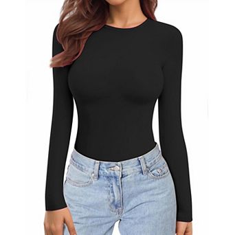Ekouaer Womens Three Pack Long Sleeve Shirts Crew Neck Stretch Fitted Undershirts Tops Thermal Tee