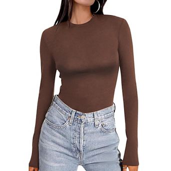 Ekouaer Womens Three Pack Long Sleeve Shirts Crew Neck Stretch Fitted Undershirts Tops Thermal Tee