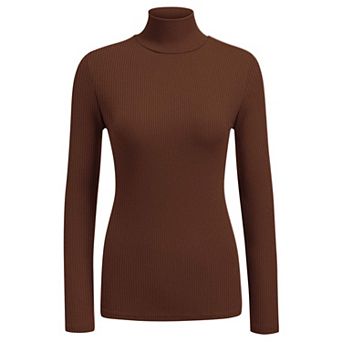 Ekouaer Womens Turtleneck Shirt Long Sleeve Layer Tops Ribbed Tees Stretch Undershirts Blouse