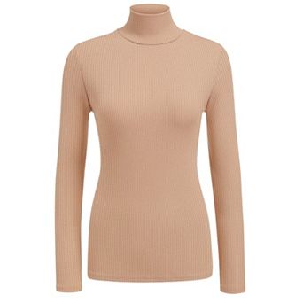 Ekouaer Womens Turtleneck Shirt Long Sleeve Layer Tops Ribbed Tees Stretch Undershirts Blouse