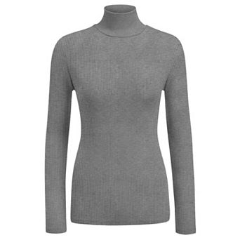 Ekouaer Womens Turtleneck Shirt Long Sleeve Layer Tops Ribbed Tees Stretch Undershirts Blouse