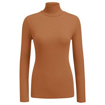 Ekouaer Womens Turtleneck Shirt Long Sleeve Layer Tops Ribbed Tees Stretch Undershirts Blouse