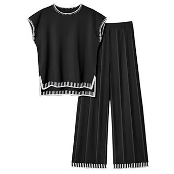 Ekouaer Womens Matching Sets Knit Sweater Sets 2 pc Outfits Pullover Tops Wide Legs Pants