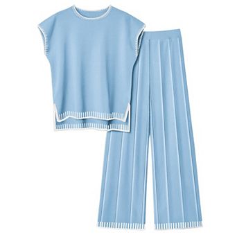 Ekouaer Womens Matching Sets Knit Sweater Sets 2 pc Outfits Pullover Tops Wide Legs Pants