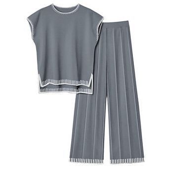 Ekouaer Womens Matching Sets Knit Sweater Sets 2 pc Outfits Pullover Tops Wide Legs Pants