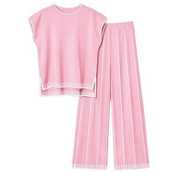 Ekouaer Womens Matching Sets Knit Sweater Sets 2 pc Outfits Pullover Tops Wide Legs Pants