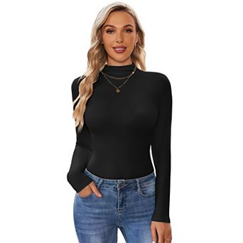 Ekouaer Womens Turtleneck Shirt Long Sleeve Mock Neck Slim Fit Tops Base Layer Stretch Undershirts