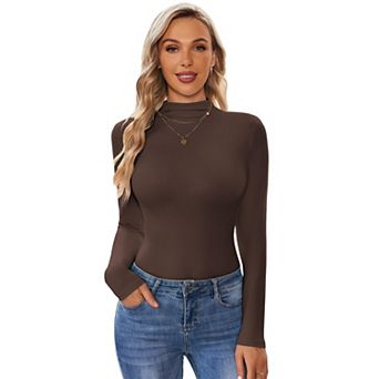 Ekouaer Womens Turtleneck Shirt Long Sleeve Mock Neck Slim Fit Tops Base Layer Stretch Undershirts