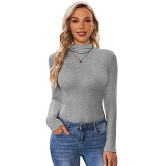 Ekouaer Womens Turtleneck Shirt Long Sleeve Mock Neck Slim Fit Tops Base Layer Stretch Undershirts