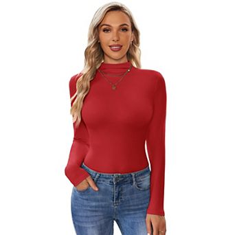 Ekouaer Womens Turtleneck Shirt Long Sleeve Mock Neck Slim Fit Tops Base Layer Stretch Undershirts