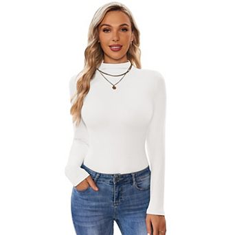 Ekouaer Womens Turtleneck Shirt Long Sleeve Mock Neck Slim Fit Tops Base Layer Stretch Undershirts