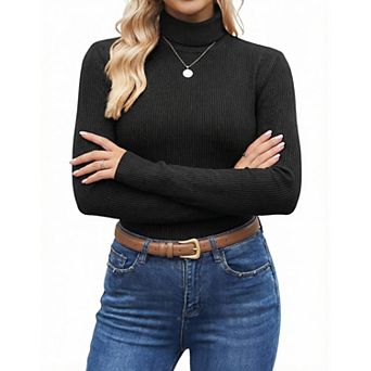 Ekouaer Womens Turtleneck Shirts Ribbed Sweater Long Sleeve Tops Midweight Thermal Underwear Blouse