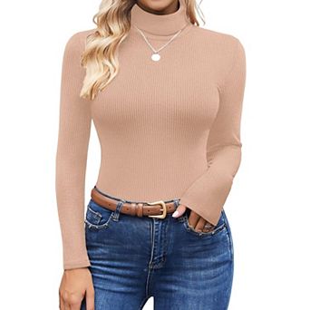 Ekouaer Womens Turtleneck Shirts Ribbed Sweater Long Sleeve Tops Midweight Thermal Underwear Blouse