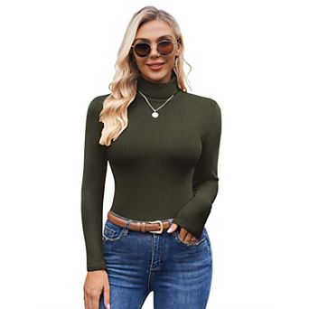 Ekouaer Womens Turtleneck Shirts Ribbed Sweater Long Sleeve Tops Midweight Thermal Underwear Blouse