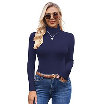 Ekouaer Womens Turtleneck Shirts Ribbed Sweater Long Sleeve Tops Midweight Thermal Underwear Blouse
