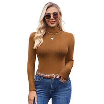 Ekouaer Womens Turtleneck Shirts Ribbed Sweater Long Sleeve Tops Midweight Thermal Underwear Blouse