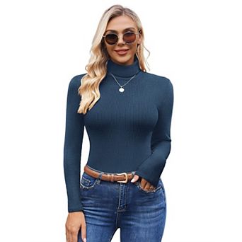 Ekouaer Womens Turtleneck Shirts Ribbed Sweater Long Sleeve Tops Midweight Thermal Underwear Blouse