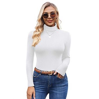 Ekouaer Womens Turtleneck Shirts Ribbed Sweater Long Sleeve Tops Midweight Thermal Underwear Blouse