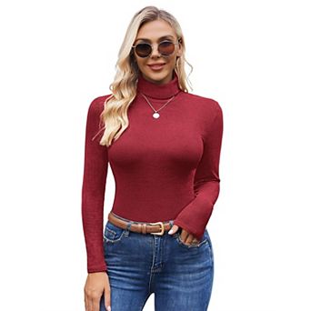 Ekouaer Womens Turtleneck Shirts Ribbed Sweater Long Sleeve Tops Midweight Thermal Underwear Blouse