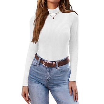 Ekouaer Womens Mock Turtleneck Long Sleeve Shirts Ribbed Knit Sweater Stretch Fitted Thermal Top