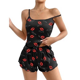 Ekouaer Womens Cami Pajama Sets Two Piece Print Pajamas Tank Top & Elastic Waist Shorts Camisole