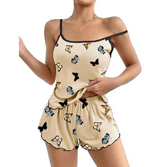 Ekouaer Womens Cami Pajama Sets Two Piece Print Pajamas Tank Top & Elastic Waist Shorts Camisole