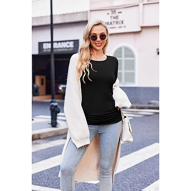 Ekouaer Three Pack Maternity Top Side Ruched Pregnancy T Shirts Sleeve New Mom Clothes